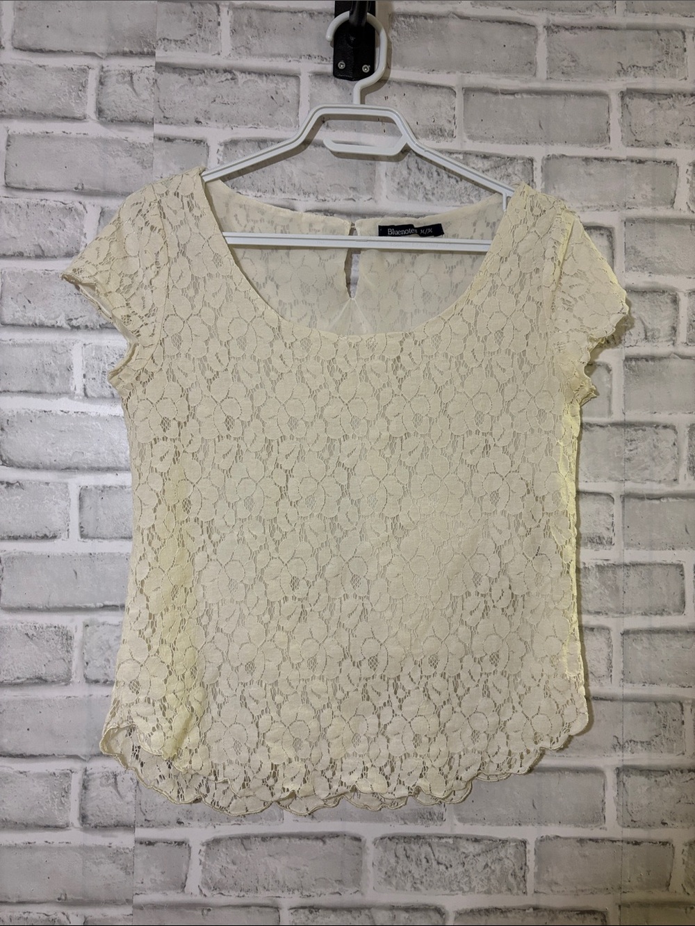 Bluenotes Cream Lace Cap Sleeve Scoop Neck Top, medium